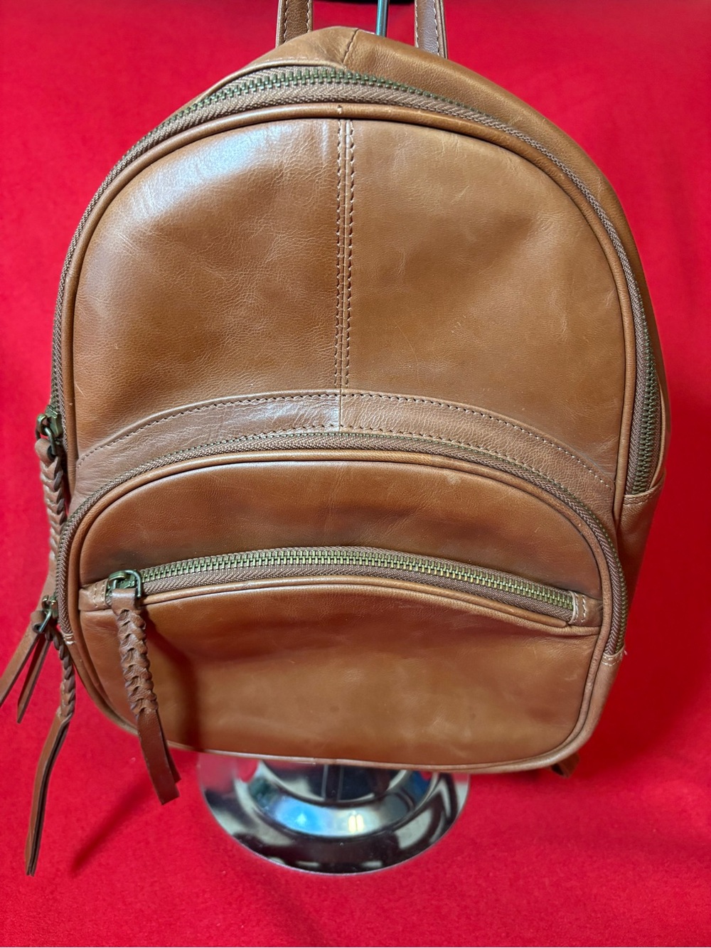 Tommy Bahama Brown Leather Convertible Backpack Crossbody Bag Braided Zips